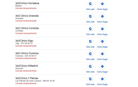 Google informa de todos los centros de 360Clinics cerrados temporalmente Google informa de todos los centros de 360Clinics cerrados temporalmente