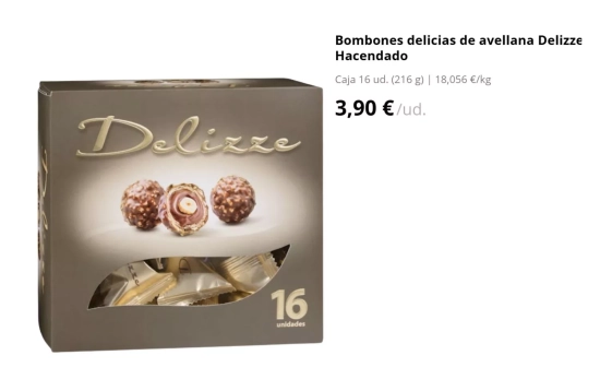 Bombones delicias de avellana Delizze Hacendado/ MERCADONA Bombones delicias de avellana Delizze Hacendado/ MERCADONA