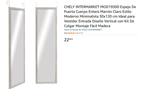 Espejo de puerta cuerpo entero/ AMAZON Espejo de puerta cuerpo entero/ AMAZON