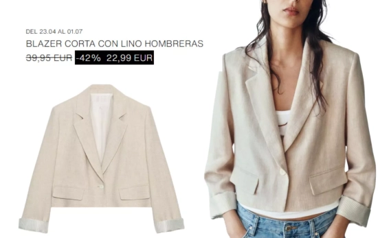 BLAZER CORTA CON LINO HOMBRERAS/ ZARA BLAZER CORTA CON LINO HOMBRERAS/ ZARA