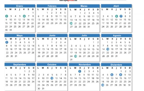 Calendario laboral de 2023: 9 festivos nacionales, 4 autonómicos y 2 ...