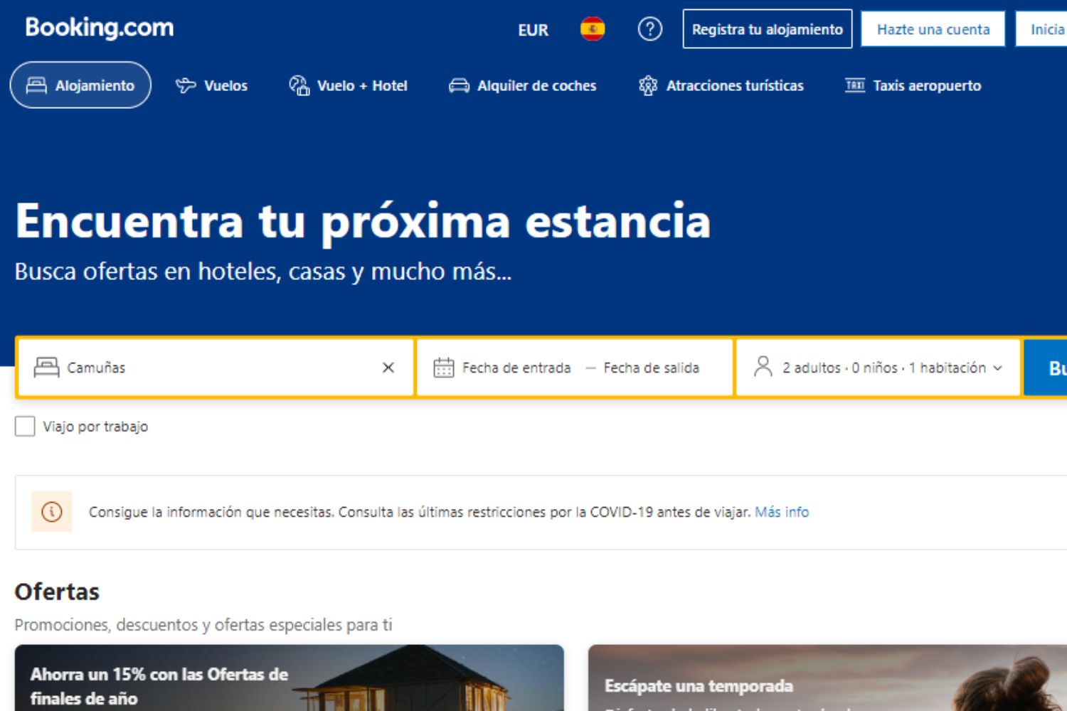 Aspecto de la web de Booking / CG