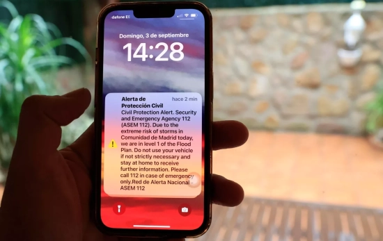 Mensaje enviado a los móviles de la Comunidad de Madrid en septiembre de 2023 / EFE