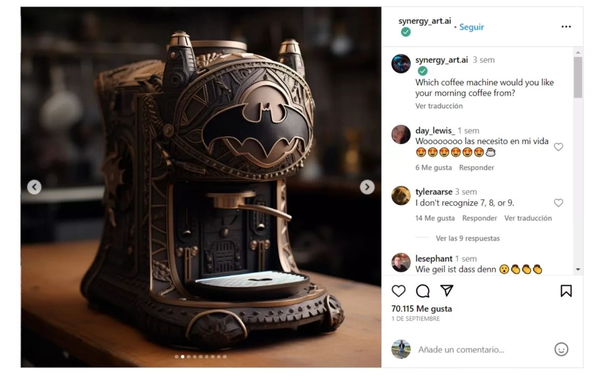 Cafetera inspirada en Batman creada con IA / INSTAGRAM