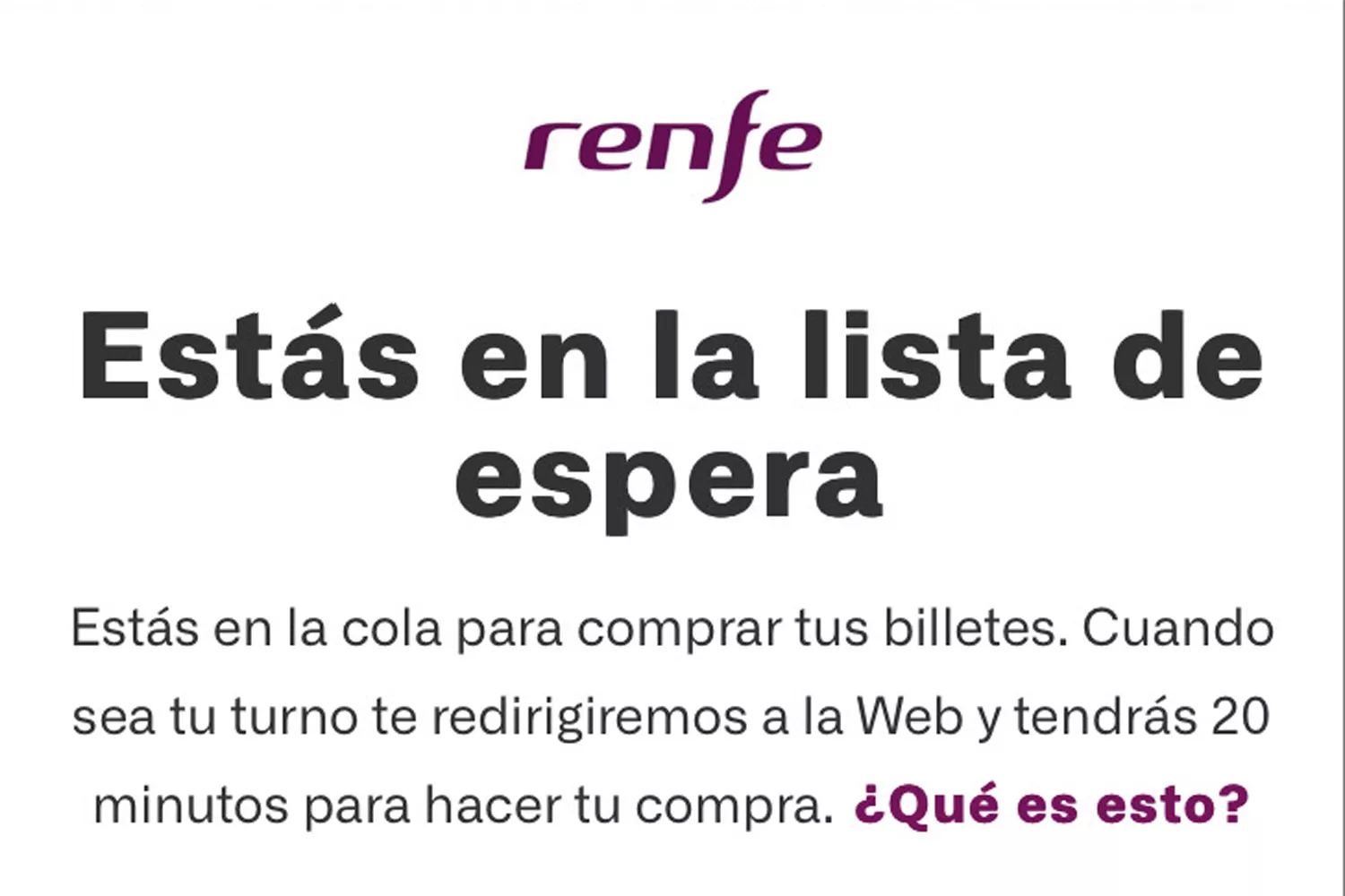 El mensaje que aparece al intentar mirar billetes en la web de Renfe CG