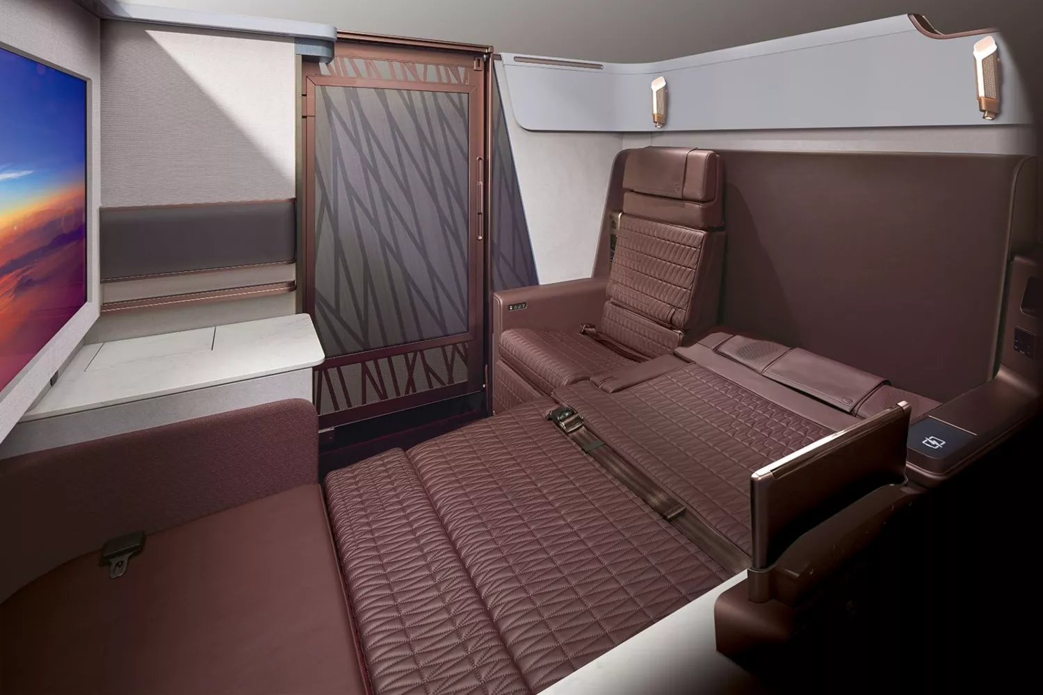 El interior de las nuevas cabinas de primera clase de Japan Airlines   JAL