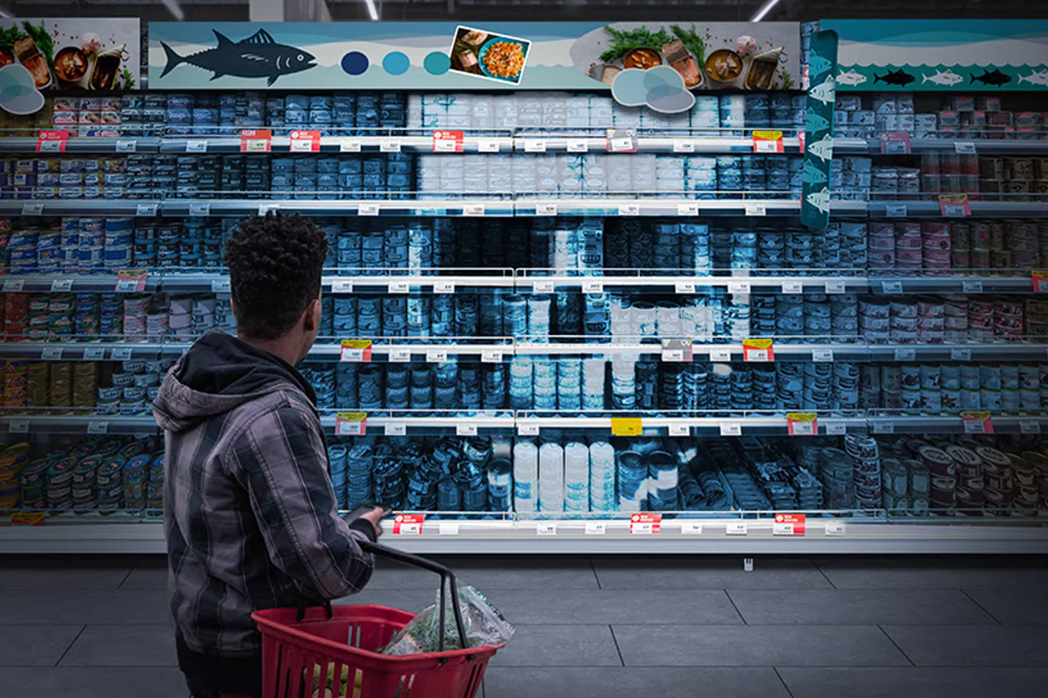 Latas de atún y otros productos en un supermercado / BLOOM