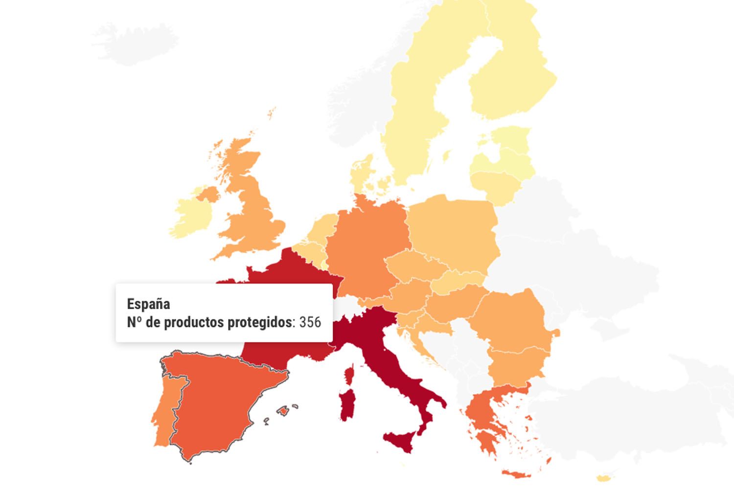 Mapa con los productos con Denominación de Origen en España / CG