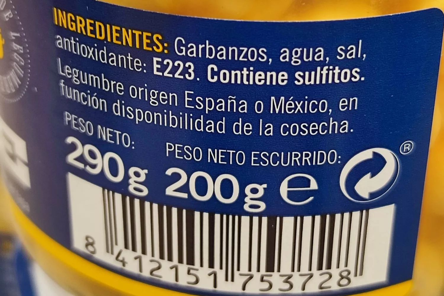 El bote de garbanzos de origen España o México, en función de la disponibilidad de la cosecha TWITTER