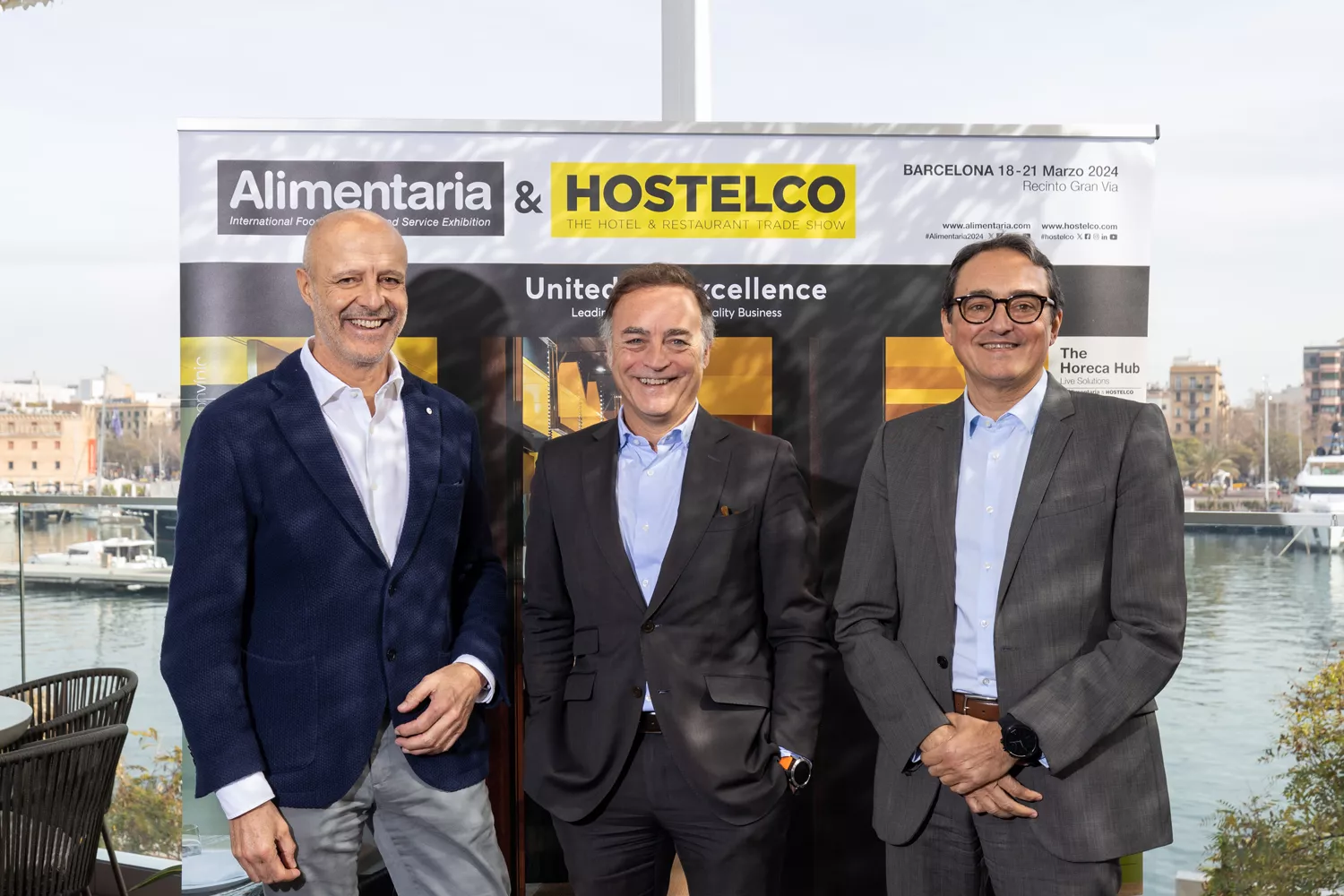 De izquierda a derecha; el presidente de Alimentaria, Antoni Llorens, el director general de Alimentaria Exhibitions, Joan Antoni Valls, y el presidente de Hostelco, Pere Taberner / CEDIDA