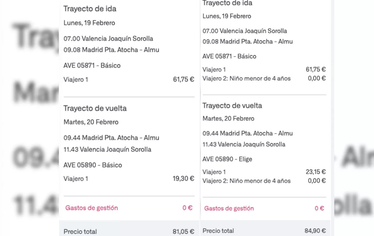 Comparación de los precios de los biletes de Renfe / CG