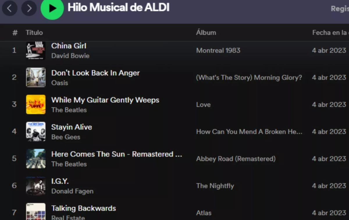 Algunas de las canciones que aparecen en la Lista de reproducción de Aldi / SPOTIFY