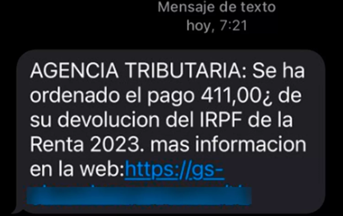 El SMS que dirige a la web fraudulenta / AGENCIA TRIBUTARIA