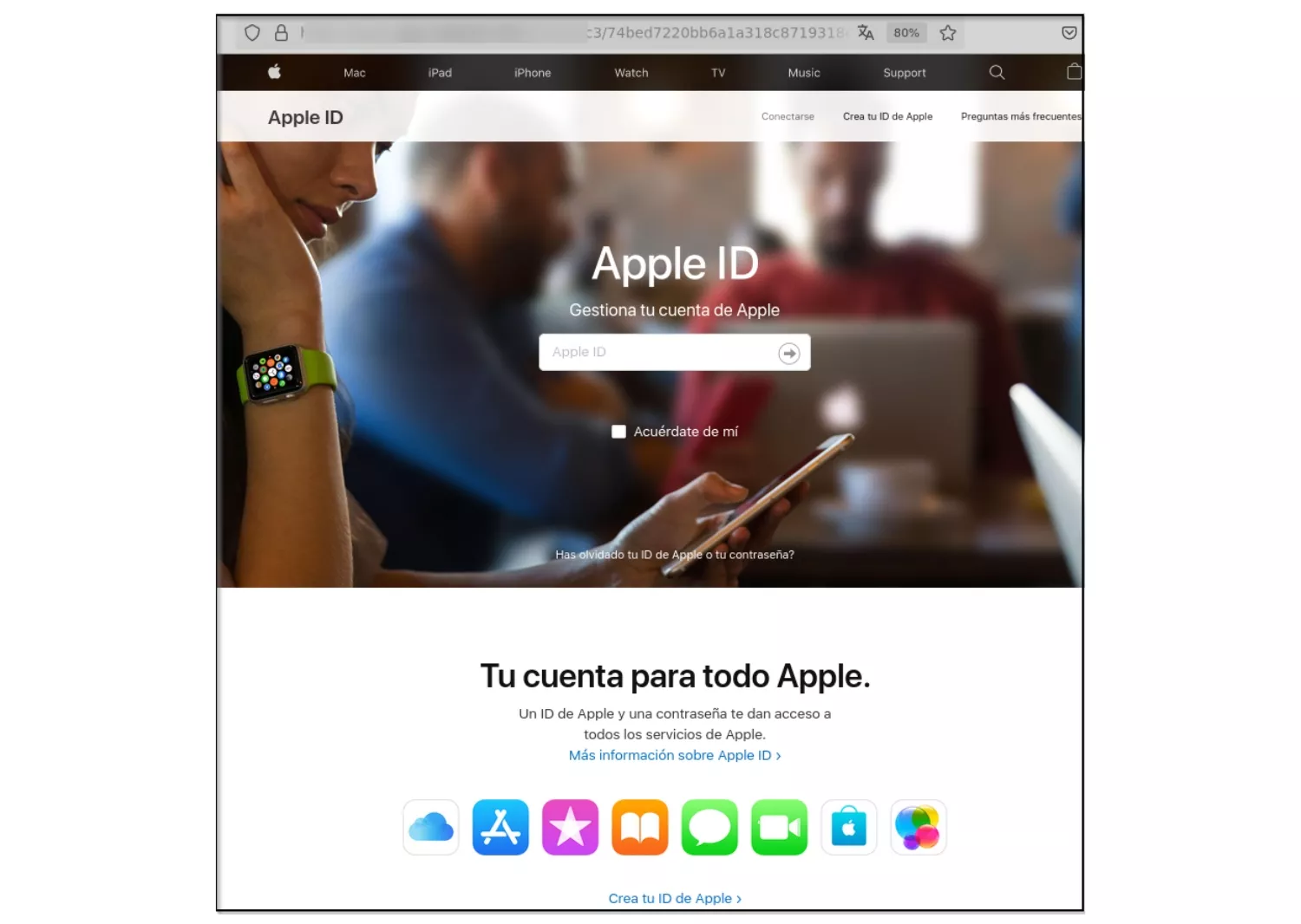 Página web falsa suplantando a Apple / INCIBE 