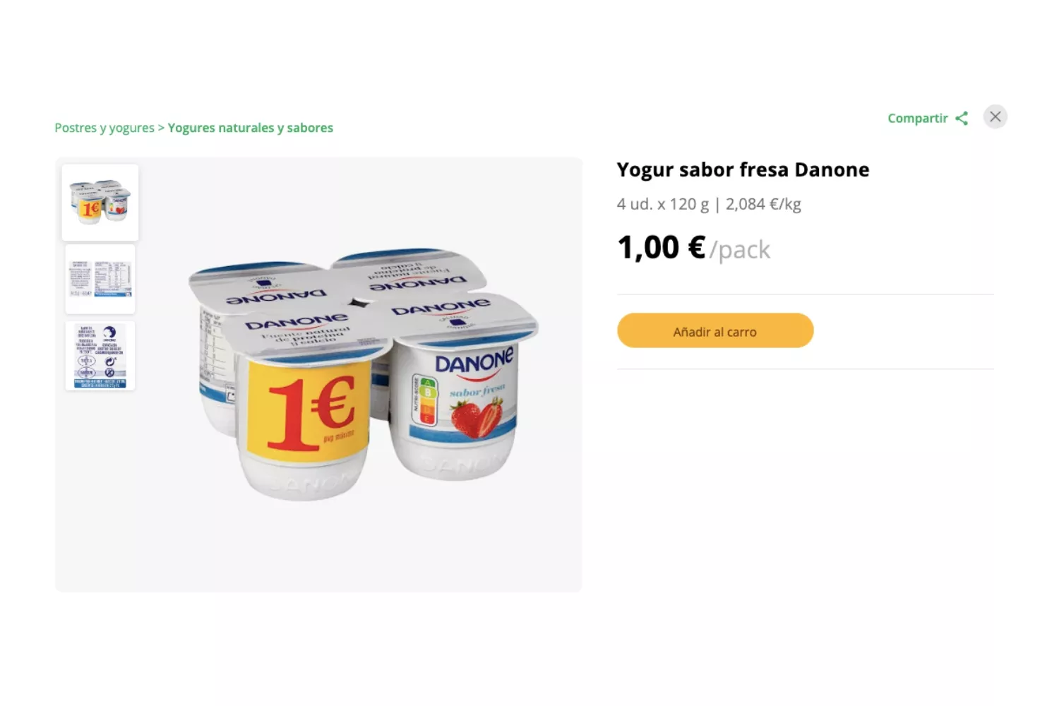Yogur Danone con PVP recomendado / MERCADONA 