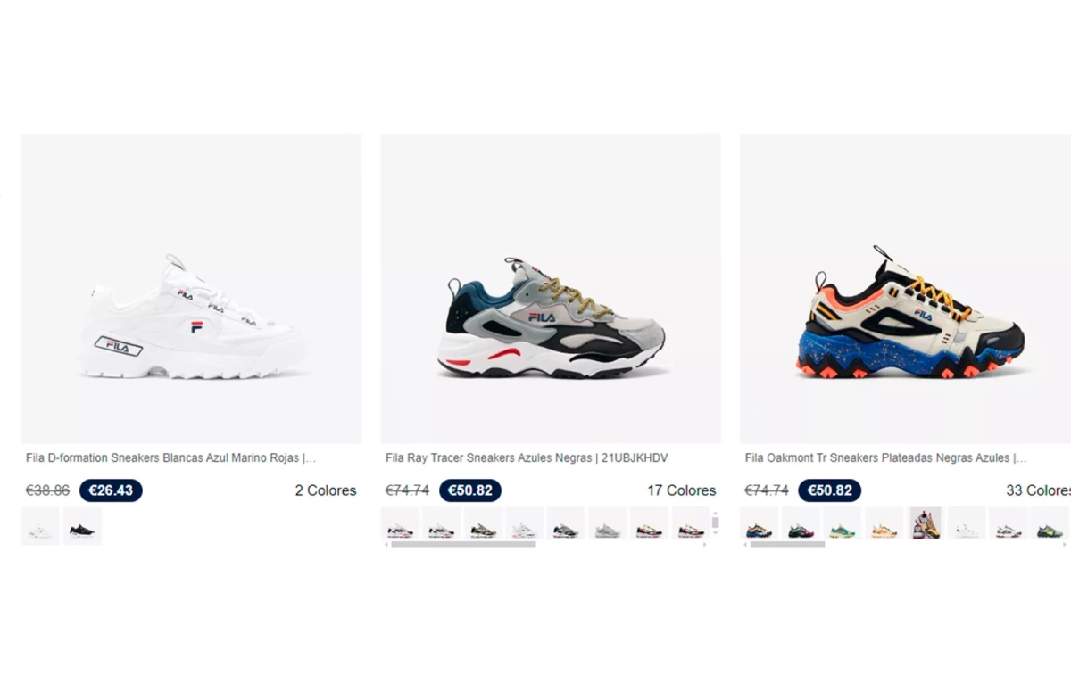 Varias zapatillas que se ofertan en la web falsa de Fila / FILA