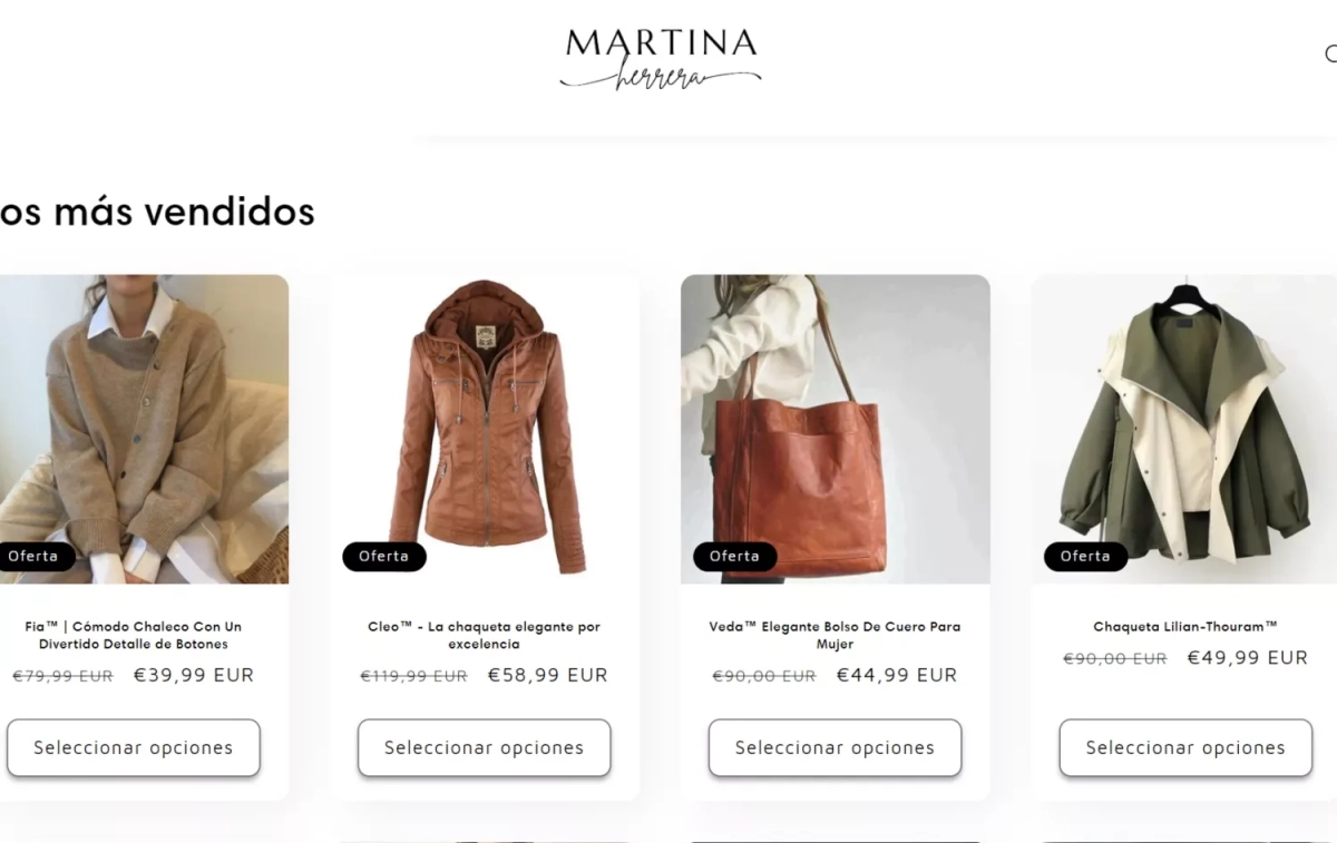 Artículos a la venta en la web de Martina Herrera / CG