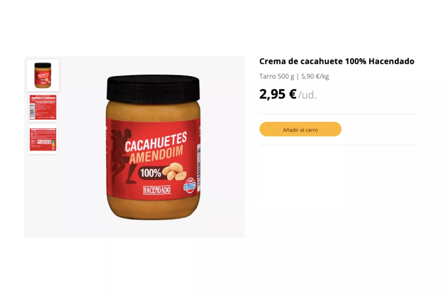 Crema de cacahuetes de la marca Hacendado / MERCADONA