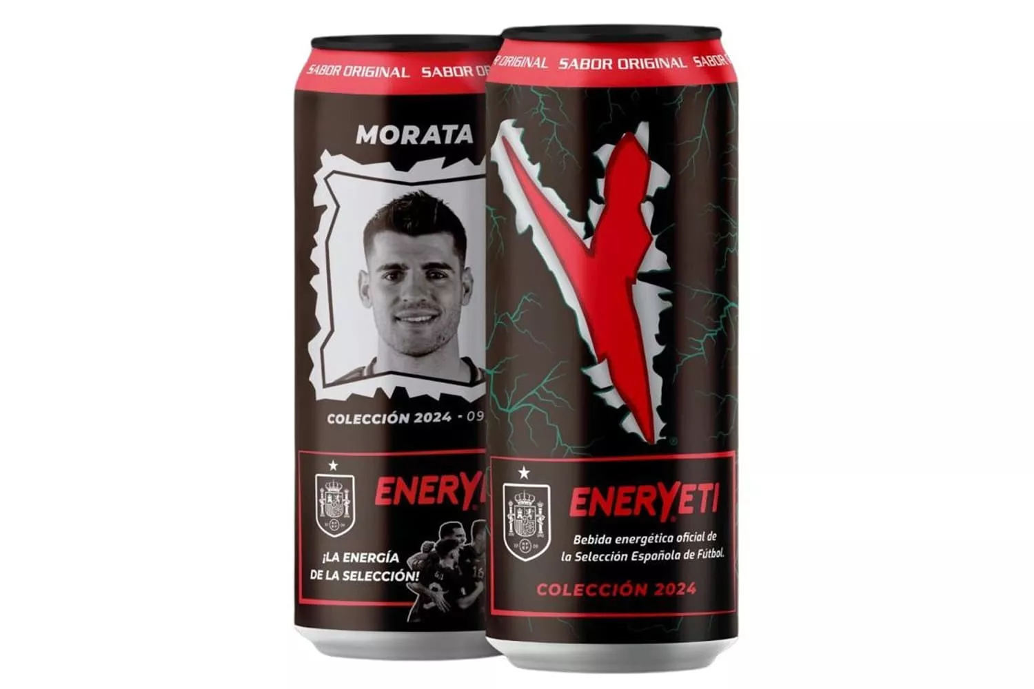 La bebida oficial de la Selección española Eneryeti con el rostro de Morata / COMERCIO VENDING