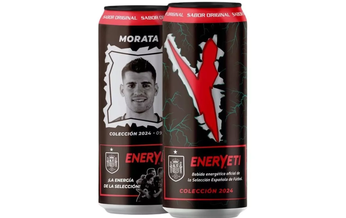 La bebida oficial de la Selección española Eneryeti con el rostro de Morata / COMERCIO VENDING