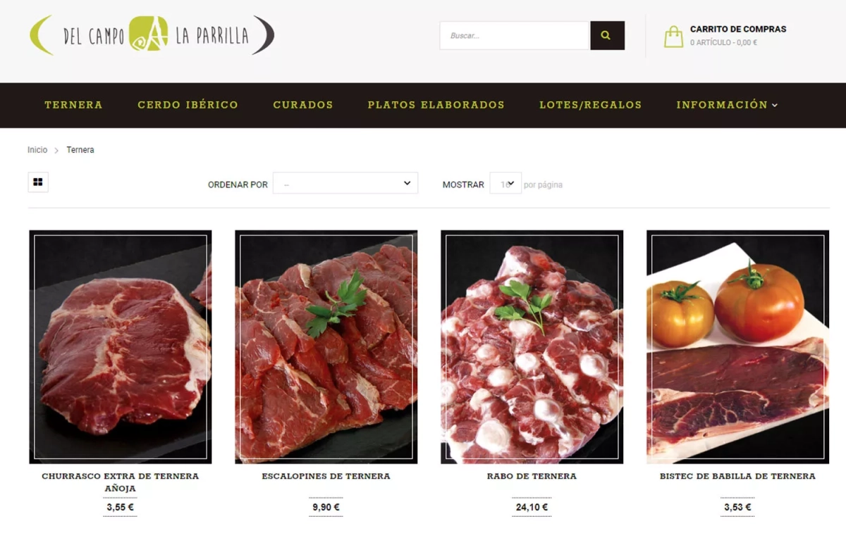 La página web de Grupo Abrasador con distintas carnes / GA