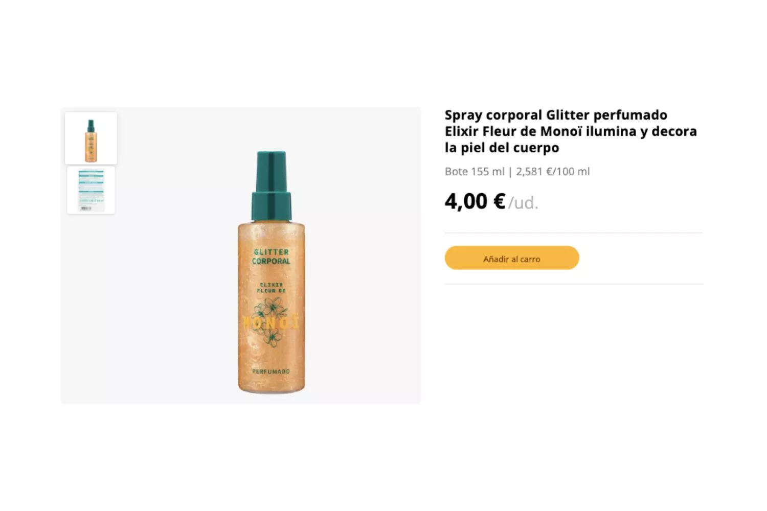 Spray corporal 'glitter' perfumado Elixir Fleur de Monoï  / MERCADONA