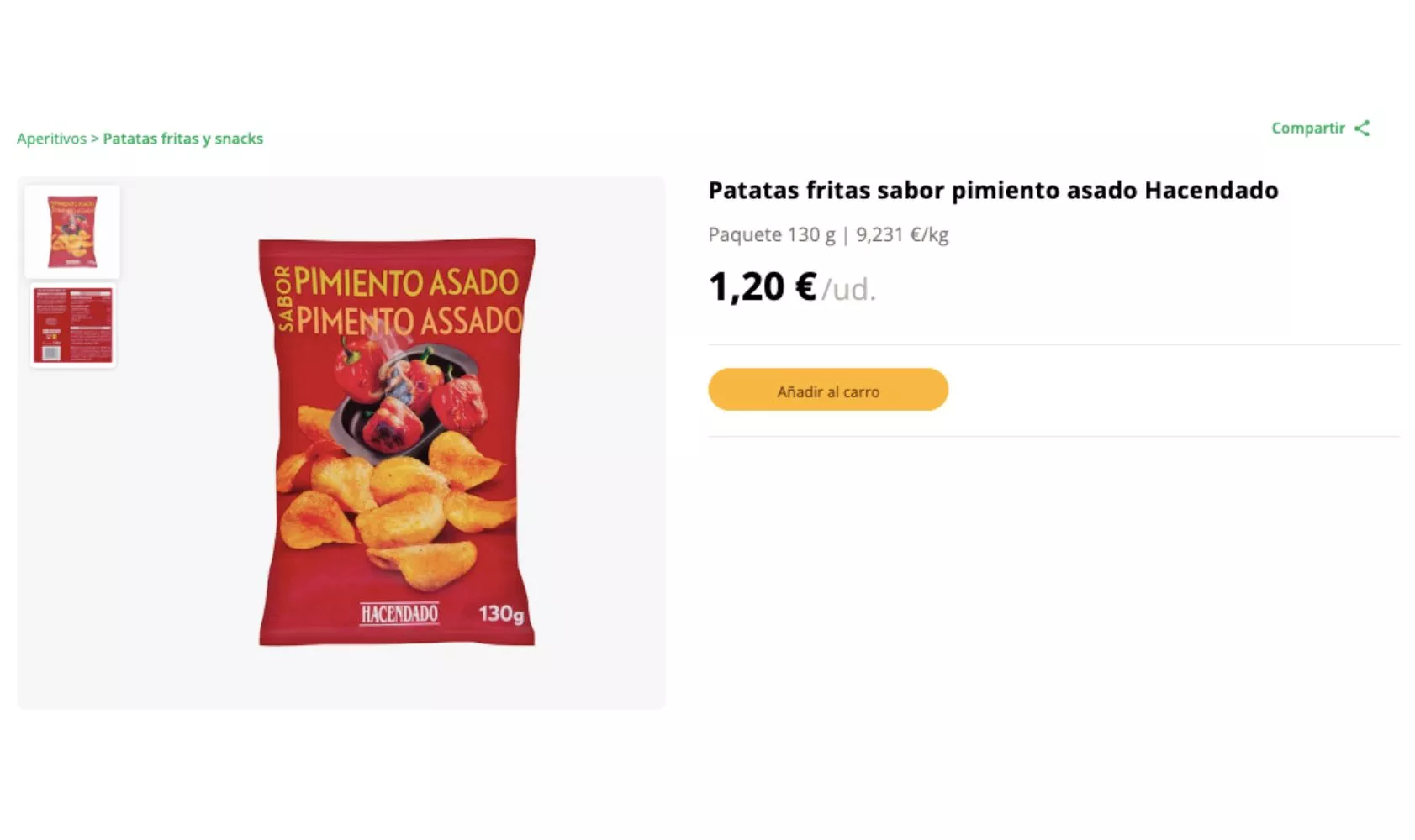 Patatas fritas sabor pimiento asado Hacendado / MERCADONA