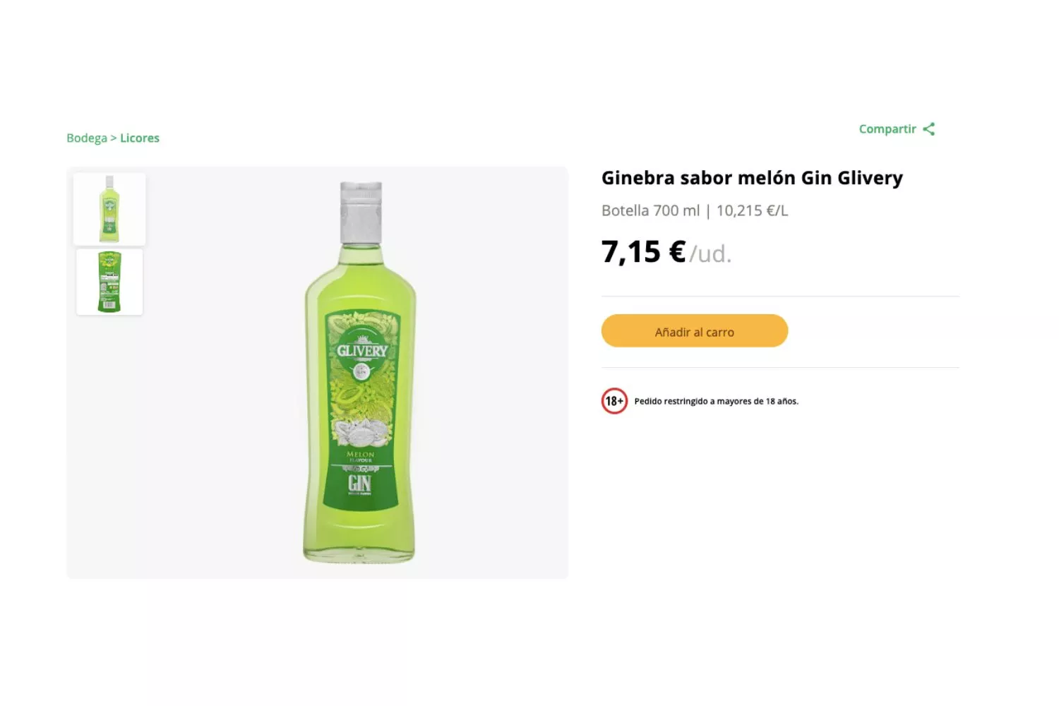 Ginebra sabor melón Gin Glivery / MERCADONA