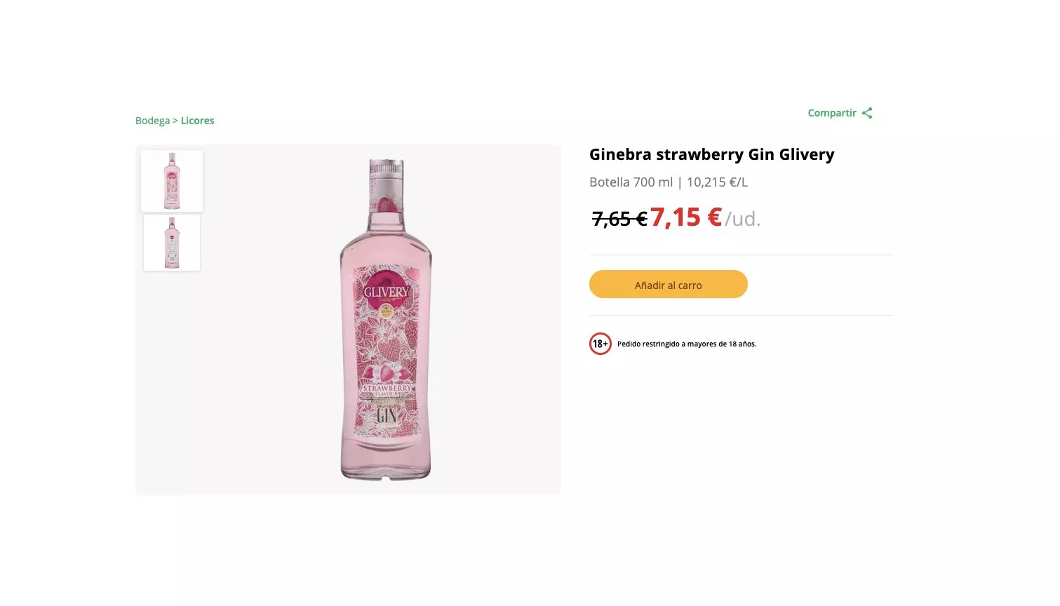 Ginebra strawberry Gin Glivery / MERCADONA