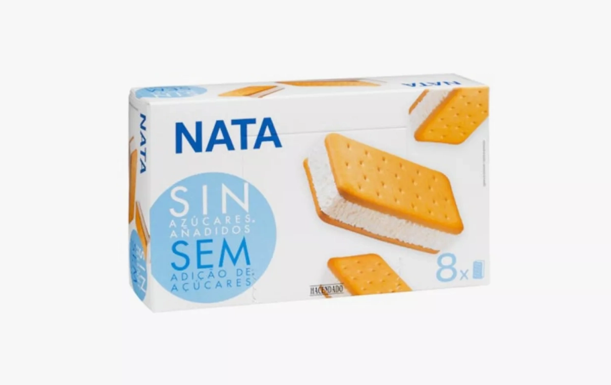 el helado sándwich de nata Hacendado sin azúcares añadidos   MERCADONA