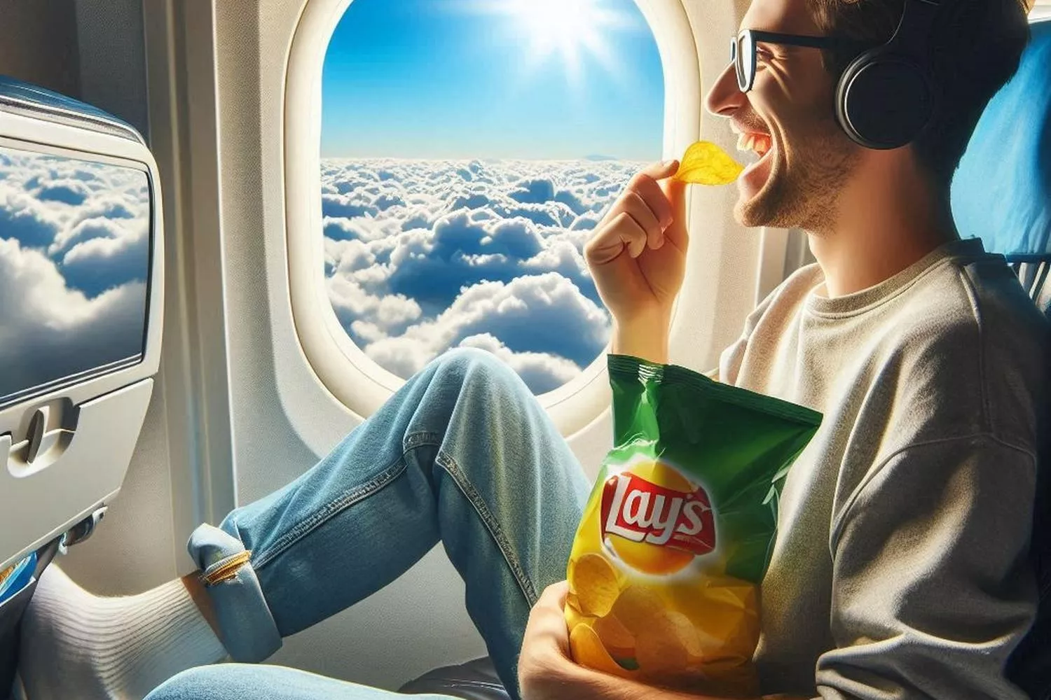 Una persona con comida mientras viaja en un avión / CG