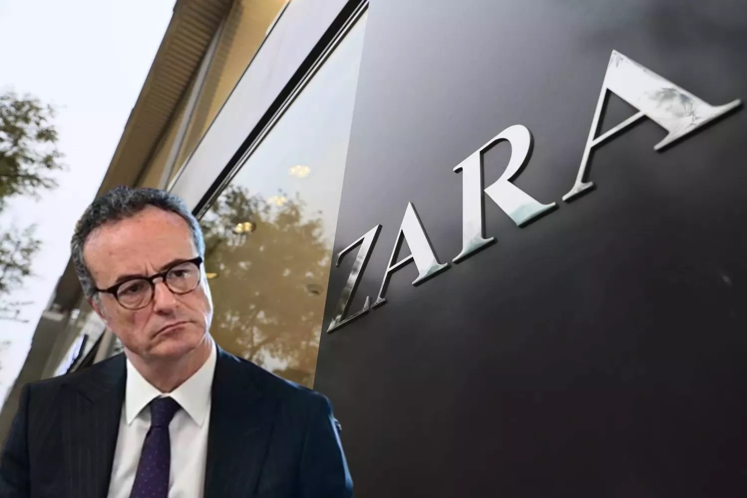 El director de comunicación de Inditex, Raúl Estradera, junto a una tienda de Zara / FOTOMONTAJE CG