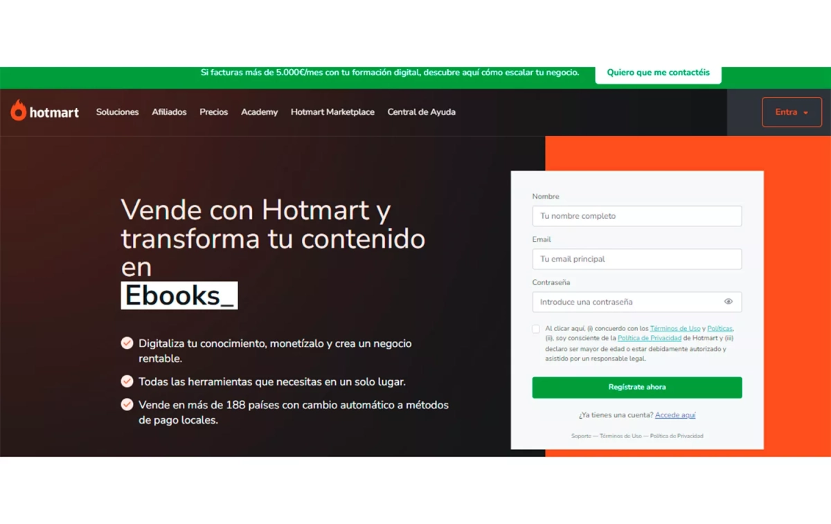 Aspecto de la web de Hotmart / CG