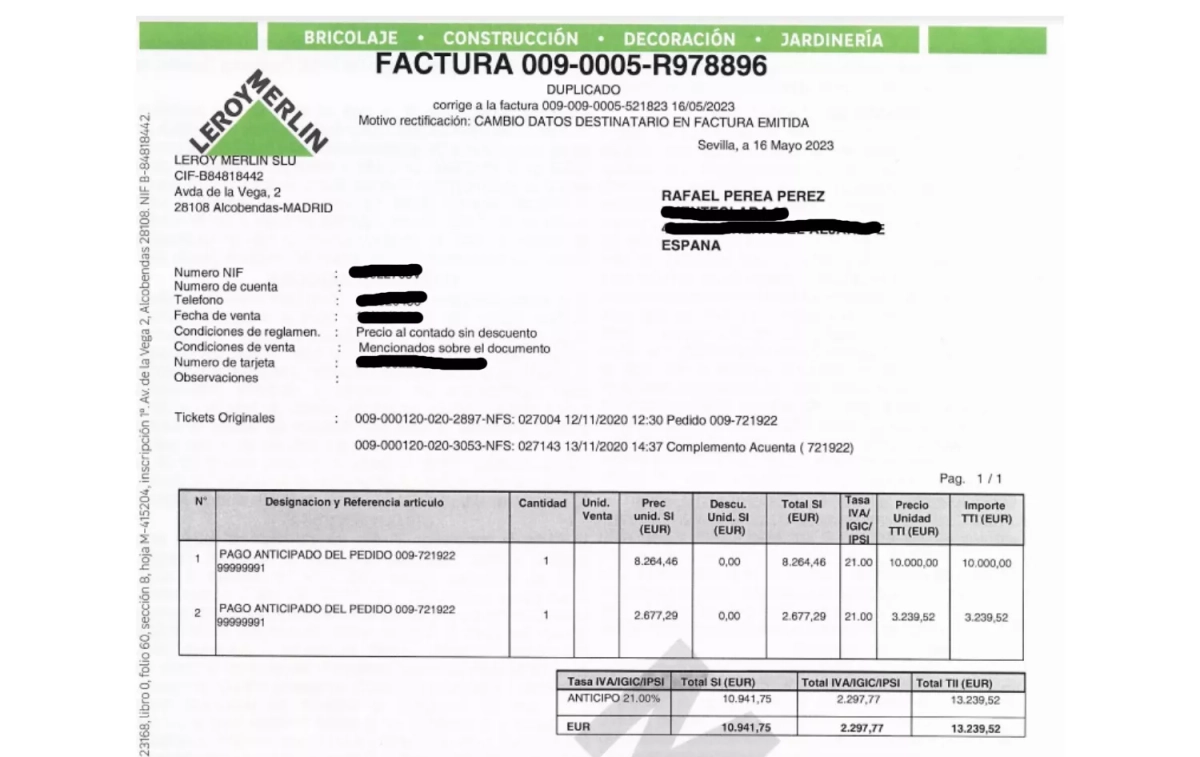 La única factura que dice Leroy Merlin que puede entregar   CEDIDA (2)