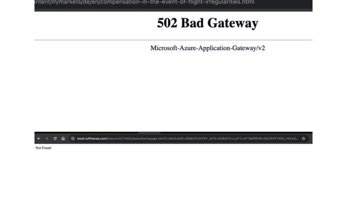 La página de Lufthansa cuando le dio error a Andrade CEDIDA