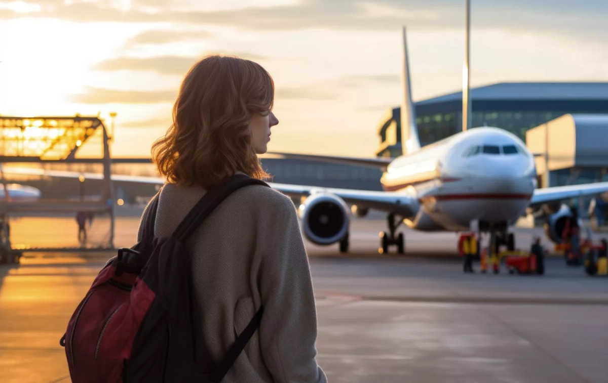 Una chica coge un avión un viernes 13 / FREEPIK (IA)