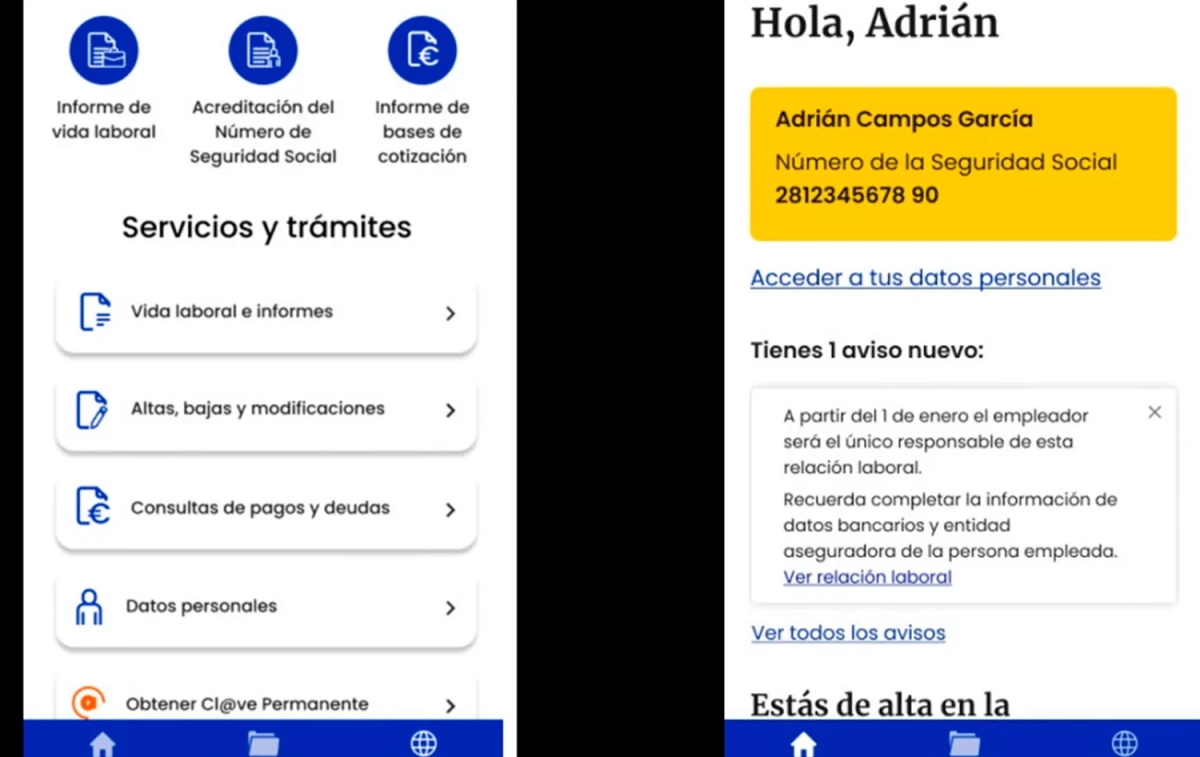 Aspecto de la aplicación IMPORTASS SEGURIDAD SOCIAL / GOOGLE PLAY