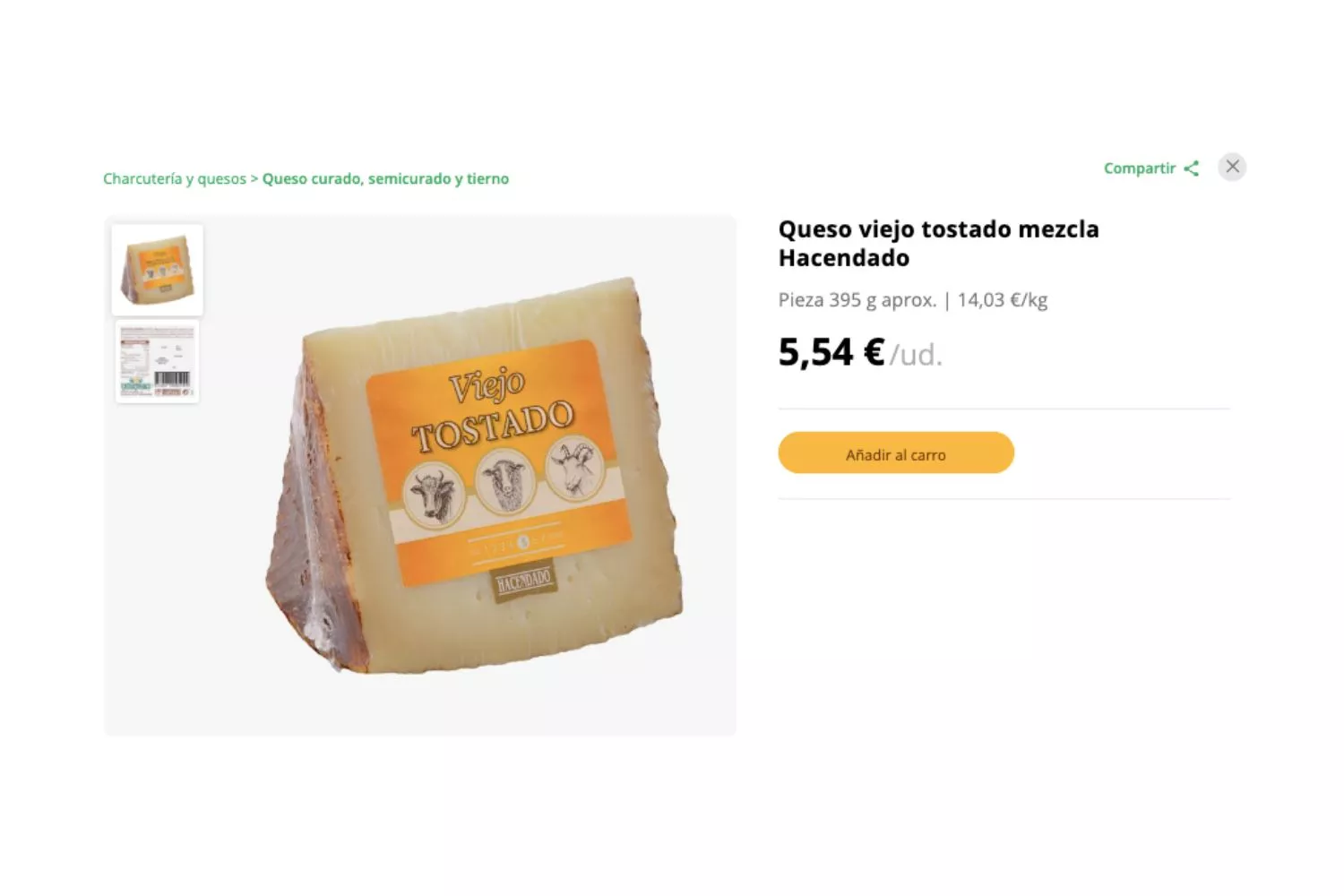 Queso viejo tostado de vaca, oveja y cabra / MERCADONA