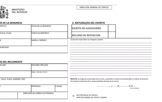 Formulario para alegaciones por multa de Tráfico/ sede.dgt.gob.es