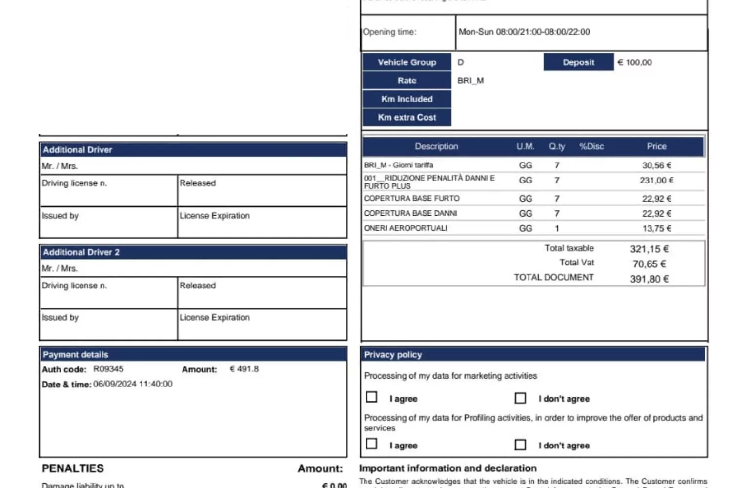 Seguro contratado en Rental Plus / CEDIDA