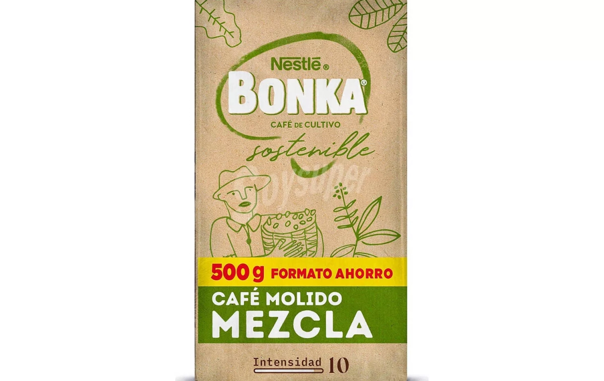 El "café de cultivo sostenible" Bonka de Nestlé sin sello ni certificación alguna que acredite su sostenibilidad / SOYSÚPER