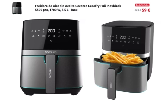 Freidora de Aire sin Aceite Cecotec Cecofry Full Inoxblack 5500 pro / CARREFOUR.COM