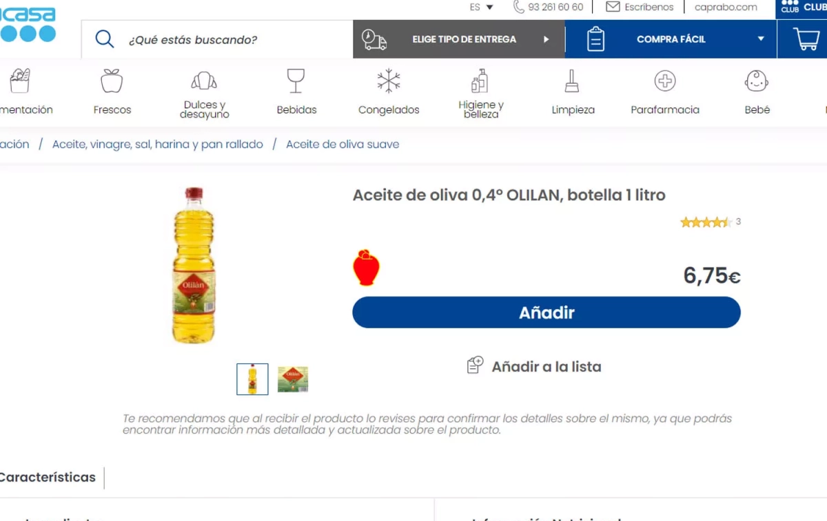 El precio del aceite de oliva Olilán a 18 de octubre de 2024, el más barato a la venta en Caprabo / CG