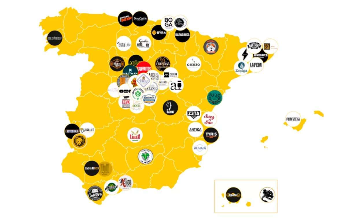 Mapa de las fábricas de cervezas artesanas que participan en la campaña / CERVECEROS DE ESPAÑA