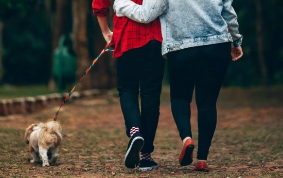 Una pareja paseando con su perro /PEXELS