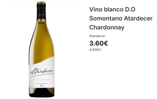 5. D.O. Somontano Atardecer Chardonnay/ Mercadona.es