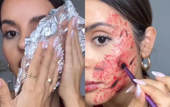 Maquillaje con papel de plata arrugado en 3 minutos / @nataliaosona (IG)