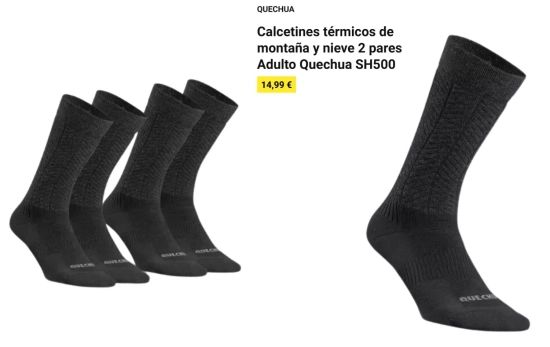 Calcetines térmicos de montaña y nieve 2 pares Adulto Quechua SH500/ DECATHLON.ES