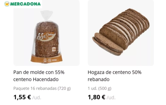 Panes de centeno de Mercadona 55% y 50%/ MERCADONA.ES