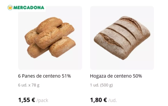 Pan de centeno de Mercadona 51% y 50%/ MERCADONA.ES